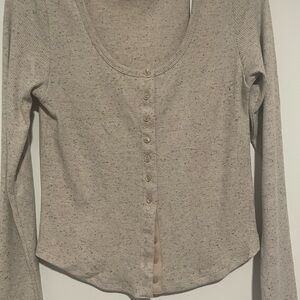 American Eagle Outfitters Speckled Beige Button-Down Shirt